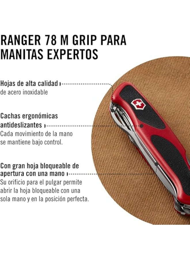 Victorinox Ranger Grip 78 Swiss Army Pocket Knife, Large, Multi Tool, 12 Functions, Locking Blade, One Hand, Red/Black - Image 4