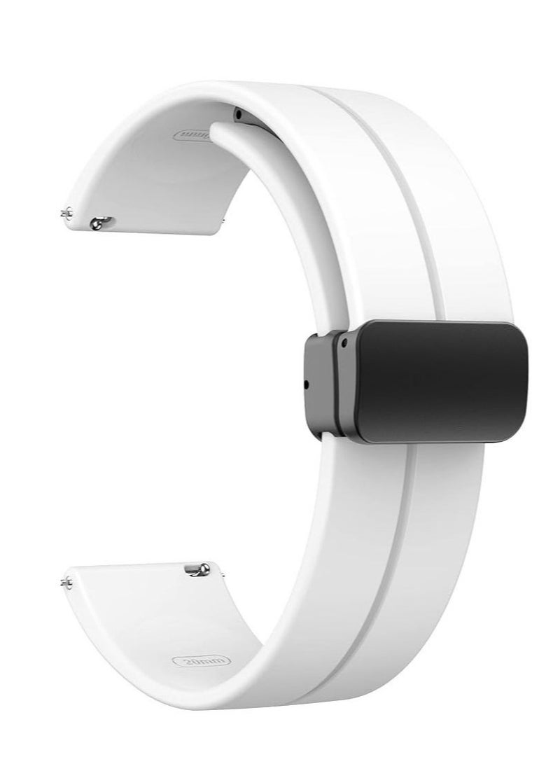 ELTRAZONE ELTRAZONE Magnetic Silicone Watch Band Strap – Quick Release Soft Sport Strap for Men & Women – Skin-Friendly, Sweat-Resistant Band with Magnetic Folding Clasp – Compatible with 16mm, 18mm, 19mm, 20mm, 22mm Watches – Ideal for Daily & Sports Wear white