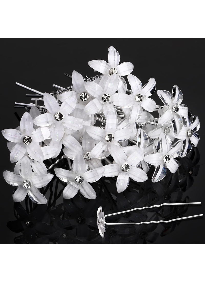 Waydress Waydress 24 Pieces Hair Pins White Rhinestone Flower Hair Pins U Shaped Flower Hair Clips Wedding Hair Accessories for Women Brides Bridesmaids Hair Jewelry 