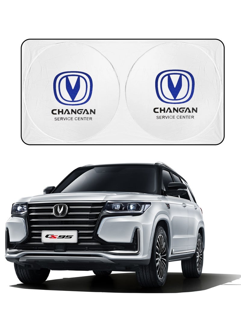 تشانجان واقي شمسي للزجاج الأمامي من مركز خدمة شانجان، بتصميم دائري مزدوج، بوليستر عاكس، حماية من الأشعة فوق البنفسجية والحرارة، سهل الطي للتخزين المدمج - يناسب معظم المركبات - Image 1