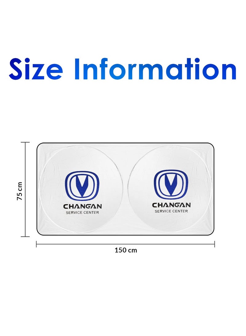 تشانجان واقي شمسي للزجاج الأمامي من مركز خدمة شانجان، بتصميم دائري مزدوج، بوليستر عاكس، حماية من الأشعة فوق البنفسجية والحرارة، سهل الطي للتخزين المدمج - يناسب معظم المركبات - Image 2