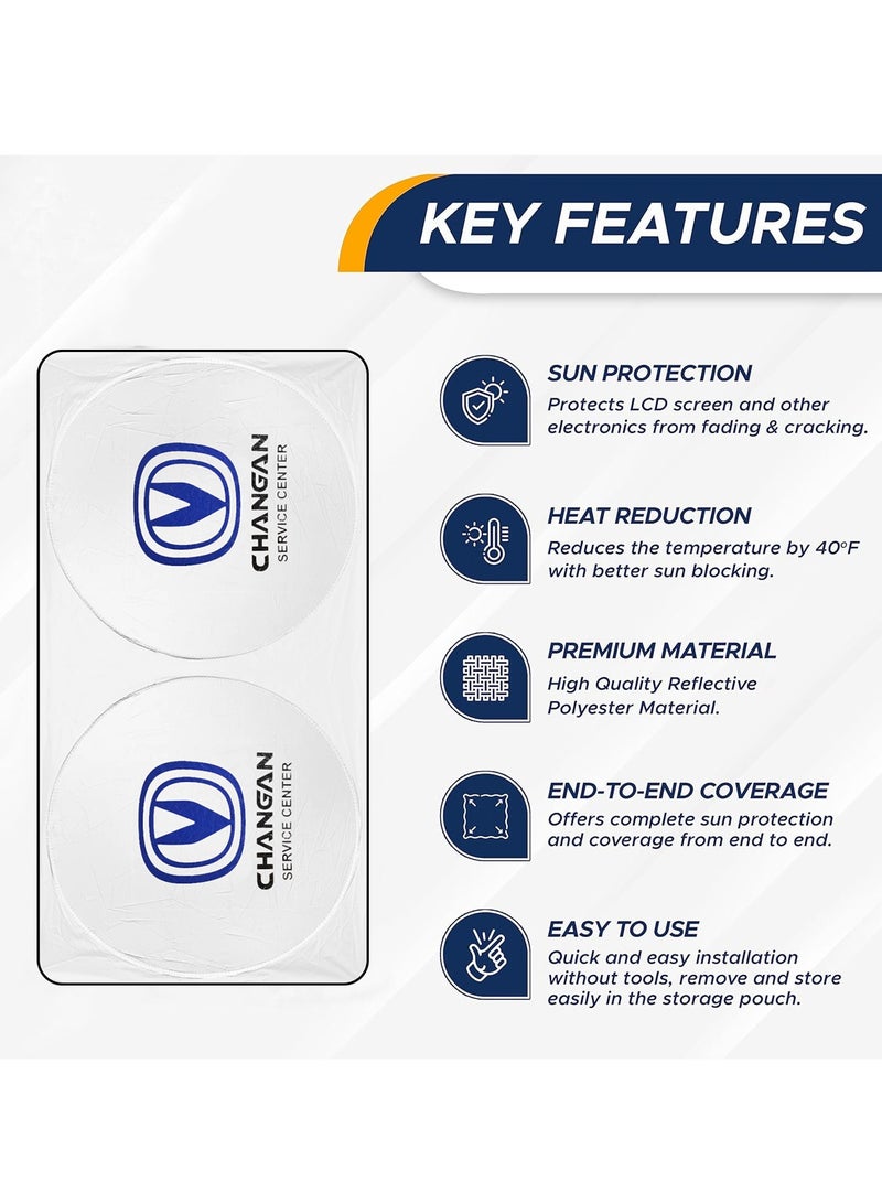 تشانجان واقي شمسي للزجاج الأمامي من مركز خدمة شانجان، بتصميم دائري مزدوج، بوليستر عاكس، حماية من الأشعة فوق البنفسجية والحرارة، سهل الطي للتخزين المدمج - يناسب معظم المركبات - Image 3