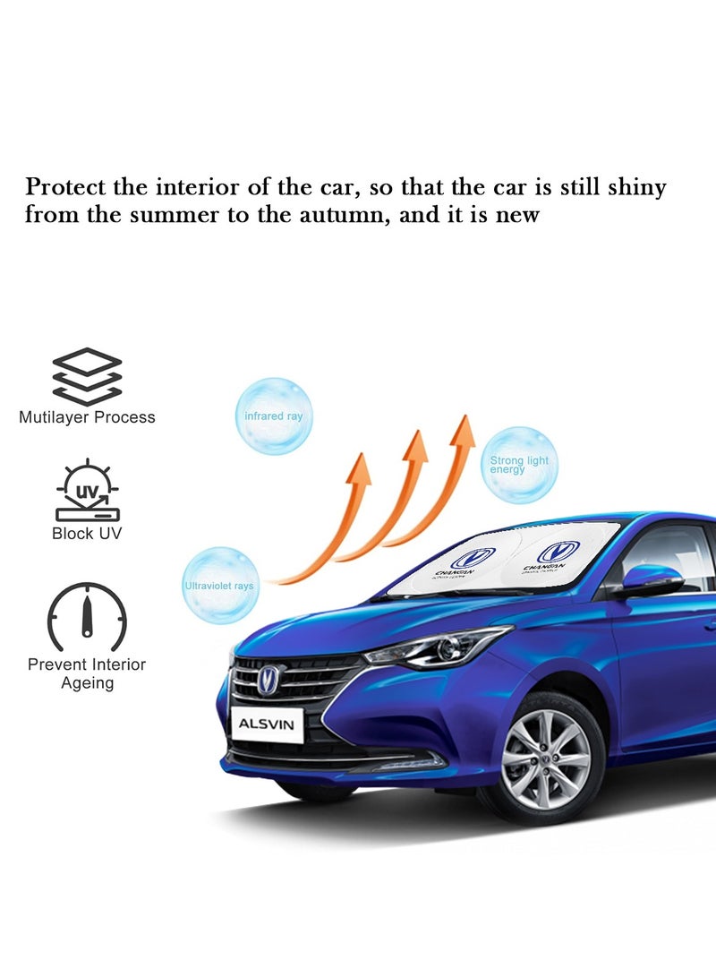 تشانجان واقي شمسي للزجاج الأمامي من مركز خدمة شانجان، بتصميم دائري مزدوج، بوليستر عاكس، حماية من الأشعة فوق البنفسجية والحرارة، سهل الطي للتخزين المدمج - يناسب معظم المركبات - Image 4