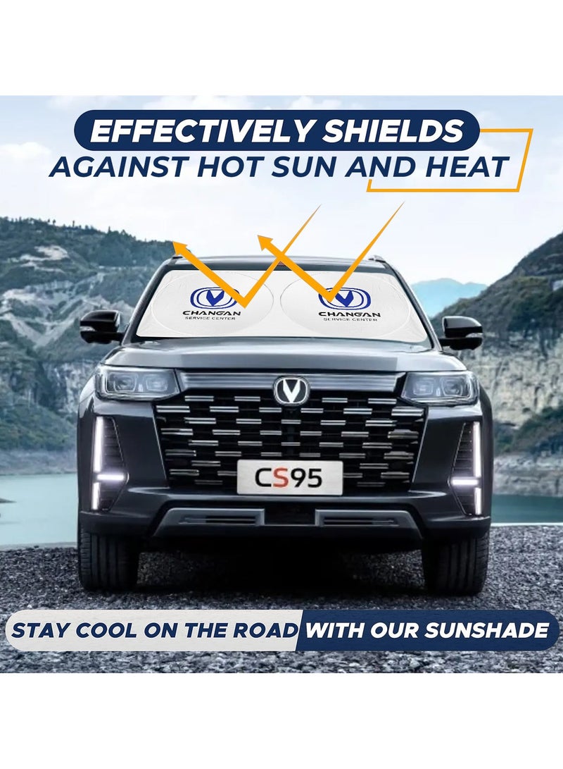 تشانجان واقي شمسي للزجاج الأمامي من مركز خدمة شانجان، بتصميم دائري مزدوج، بوليستر عاكس، حماية من الأشعة فوق البنفسجية والحرارة، سهل الطي للتخزين المدمج - يناسب معظم المركبات - Image 5
