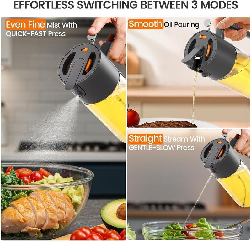 Costop Oil Sprayer for Cooking, 2025 Large Advanced Olive Oil Dispenser Bottle,500ml/17oz Glass Olive Oil Sprayer,2 in 1 Even Spray with Portion Control for Kitchen, Air Fryer, Salad, BBQ - Black - Image 2