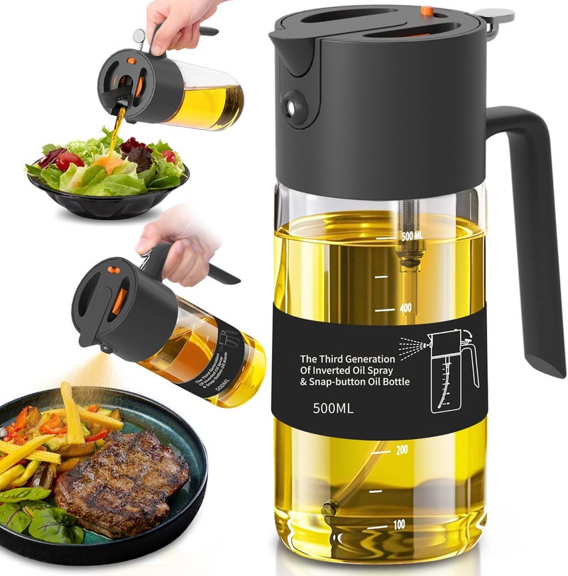 Costop Oil Sprayer for Cooking, 2025 Large Advanced Olive Oil Dispenser Bottle,500ml/17oz Glass Olive Oil Sprayer,2 in 1 Even Spray with Portion Control for Kitchen, Air Fryer, Salad, BBQ - Black - Image 1