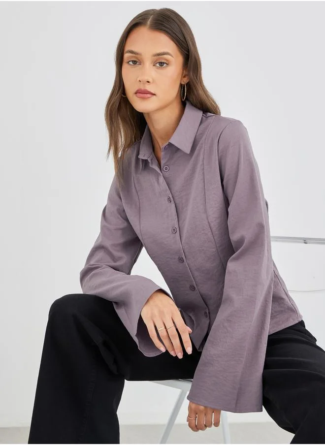 ستايلي Styli Regular Fit Flared Sleeves Buttoned Shirt