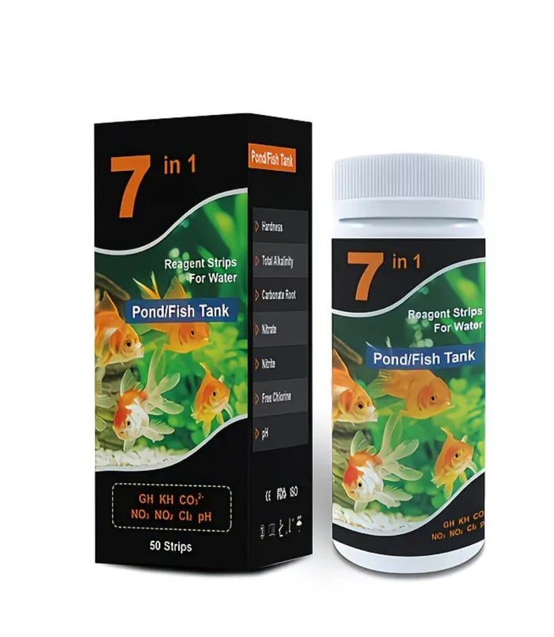 7 in 1 Water Test Strips for Aquarium and Pond, 50 Strips, Measure Hardness, Alkalinity, Nitrate, Nitrite, Chlorine, pH - Image 2
