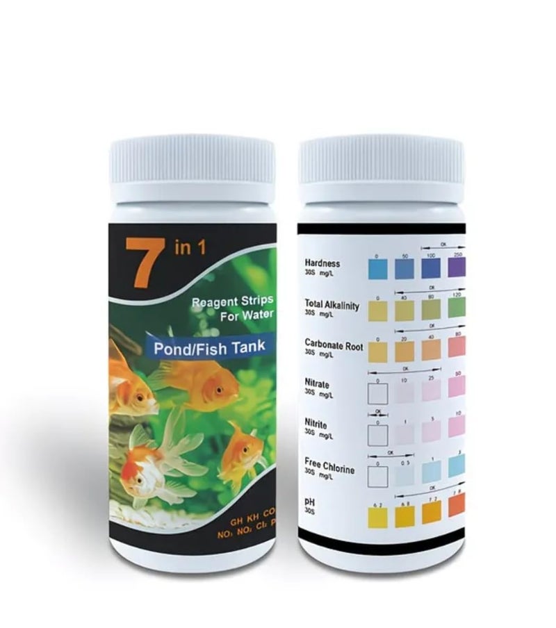 7 in 1 Water Test Strips for Aquarium and Pond, 50 Strips, Measure Hardness, Alkalinity, Nitrate, Nitrite, Chlorine, pH - Image 1