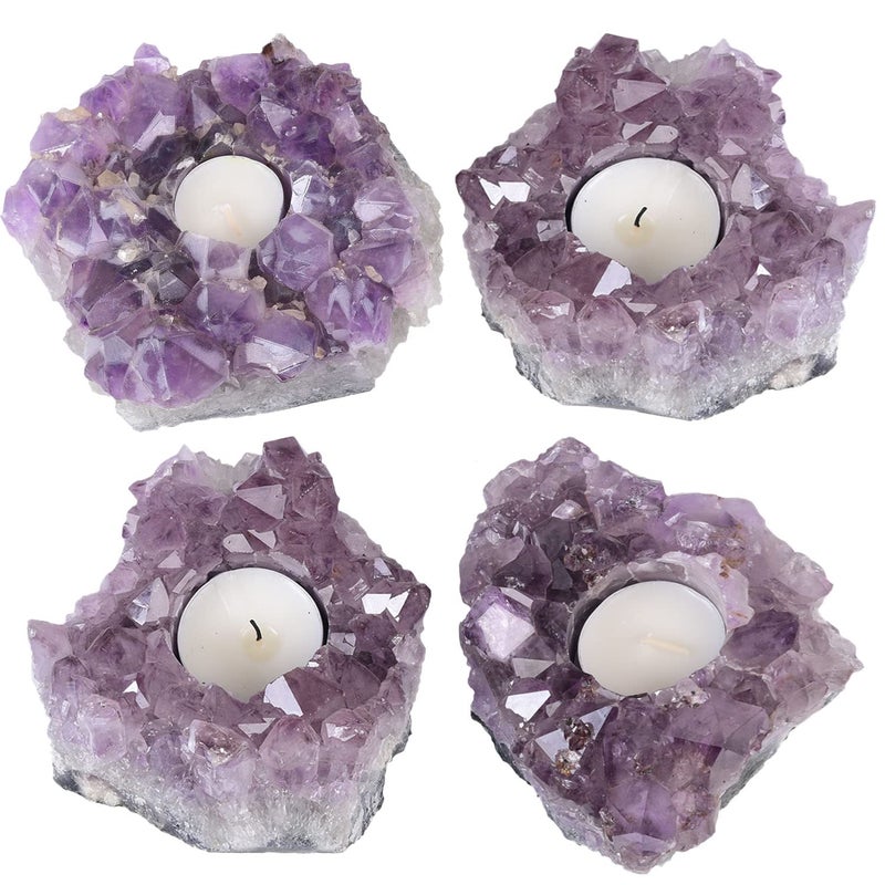 JIC Gem Amethyst Candle Holder Natural Purple Crystals Candle Stand Amethyst Tealight Candle Holders Home Decoration 4.5 Inch - Image 2