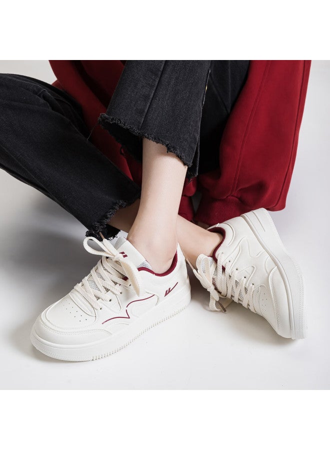 Pull Back Warrior Women's Classic Sneakers Autumn New Thick Sole White Casual Sports Shoes Wxy4660 White And Wine Red Size 37 - Image 1