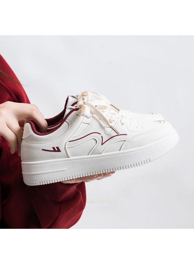 Pull Back Warrior Women's Classic Sneakers Autumn New Thick Sole White Casual Sports Shoes Wxy4660 White And Wine Red Size 37 - Image 2