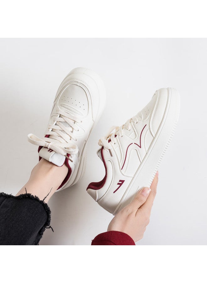 Pull Back Warrior Women's Classic Sneakers Autumn New Thick Sole White Casual Sports Shoes Wxy4660 White And Wine Red Size 37 - Image 3
