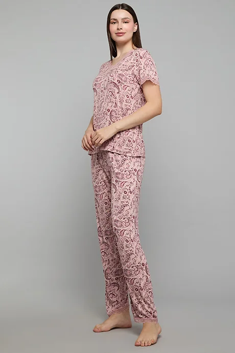 أر أند بي Paisley Print V-Neck Pyjama Set