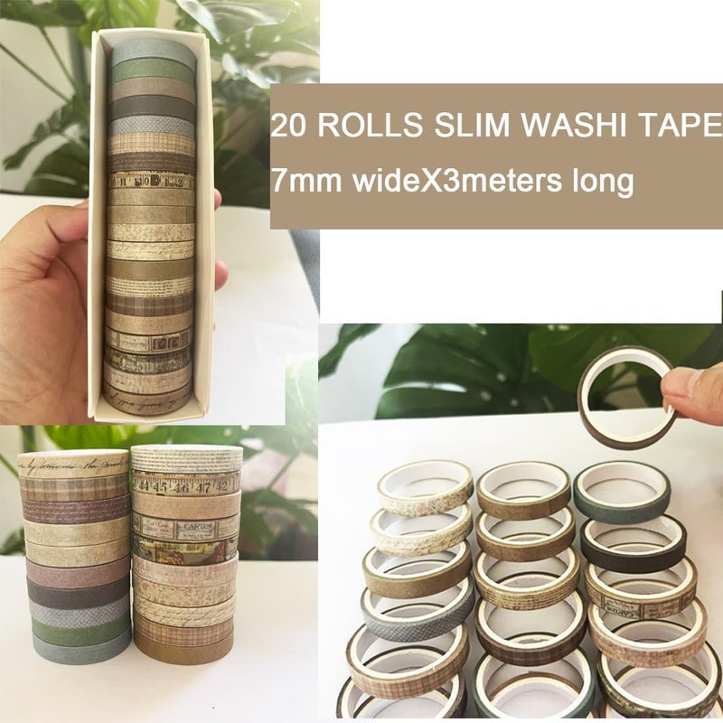 Odluzy 20Rolls Vintage Washi Tape Set, Plaid Washi Tape Thin Decorative Tapes for Arts, DIY Crafts, Journals, Planners, Wrapping Tapes for Scrapbook Supplies (Vintage) - Image 2