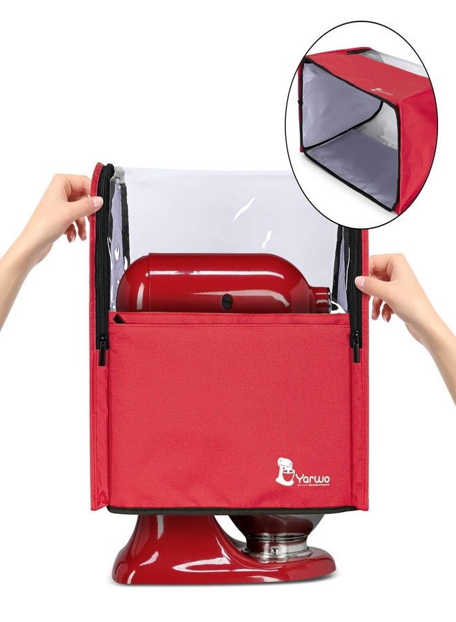Yarwo 2026 Upgraded Stand Mixer Cover Compatible with 6-8 qt KitchenAid Mixer, Visible Dust Cover with Multiple Pockets for Extra Kitchen Accessories, Red - Image 2
