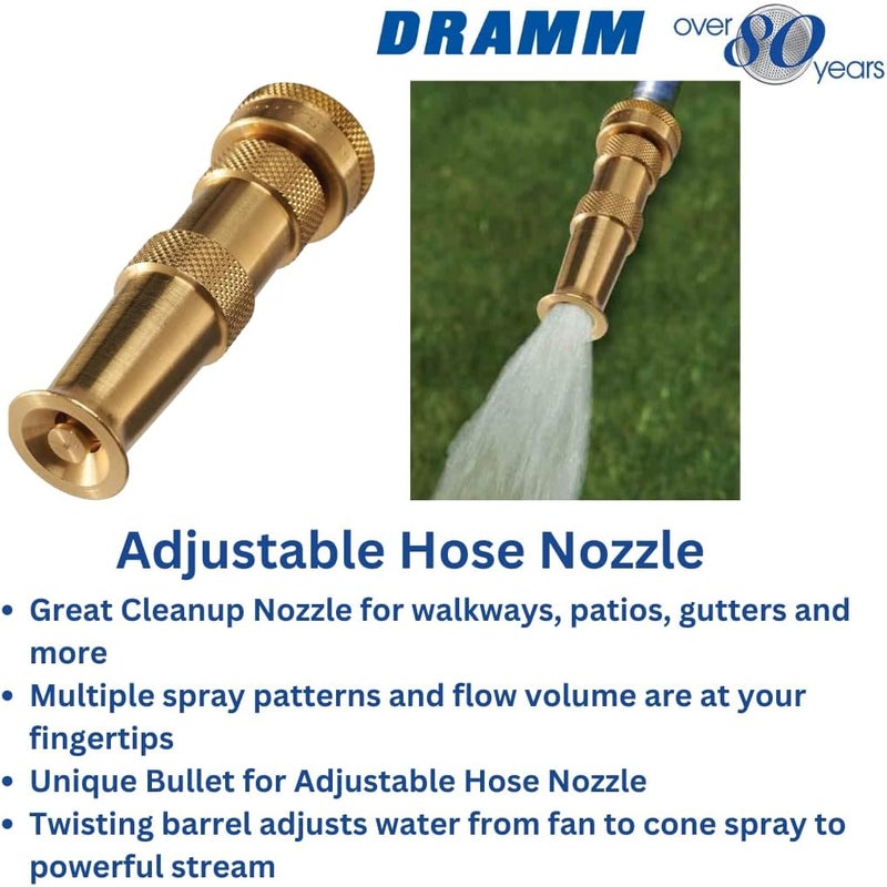 Dramm Dramm Brass Adjustable Spray Nozzle with Powerful Water Stream Perfect for Cleaning Walkways Patios Gutters Brass  - Image 3