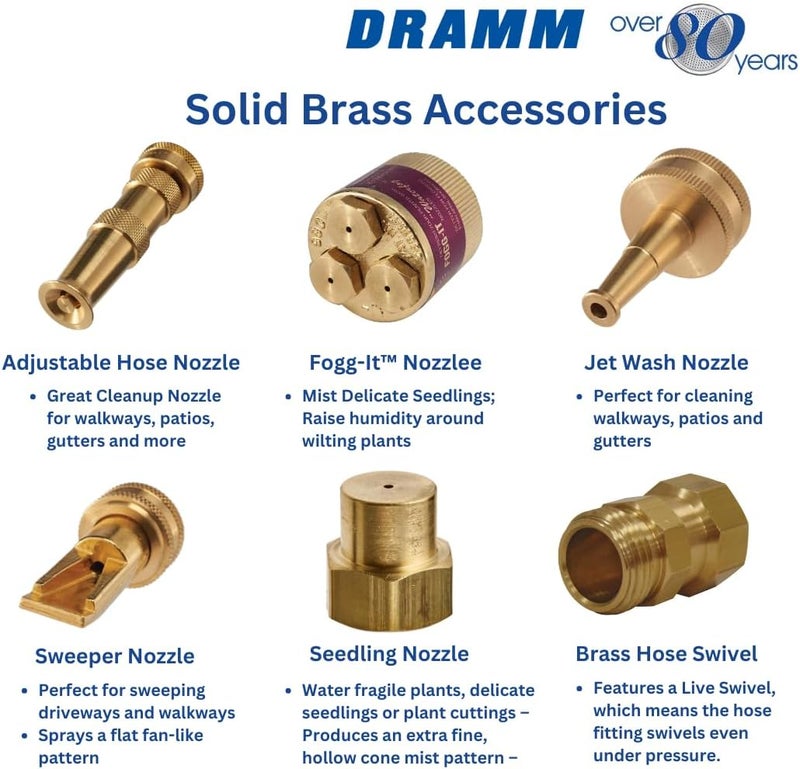Dramm Dramm Brass Adjustable Spray Nozzle with Powerful Water Stream Perfect for Cleaning Walkways Patios Gutters Brass  - Image 4