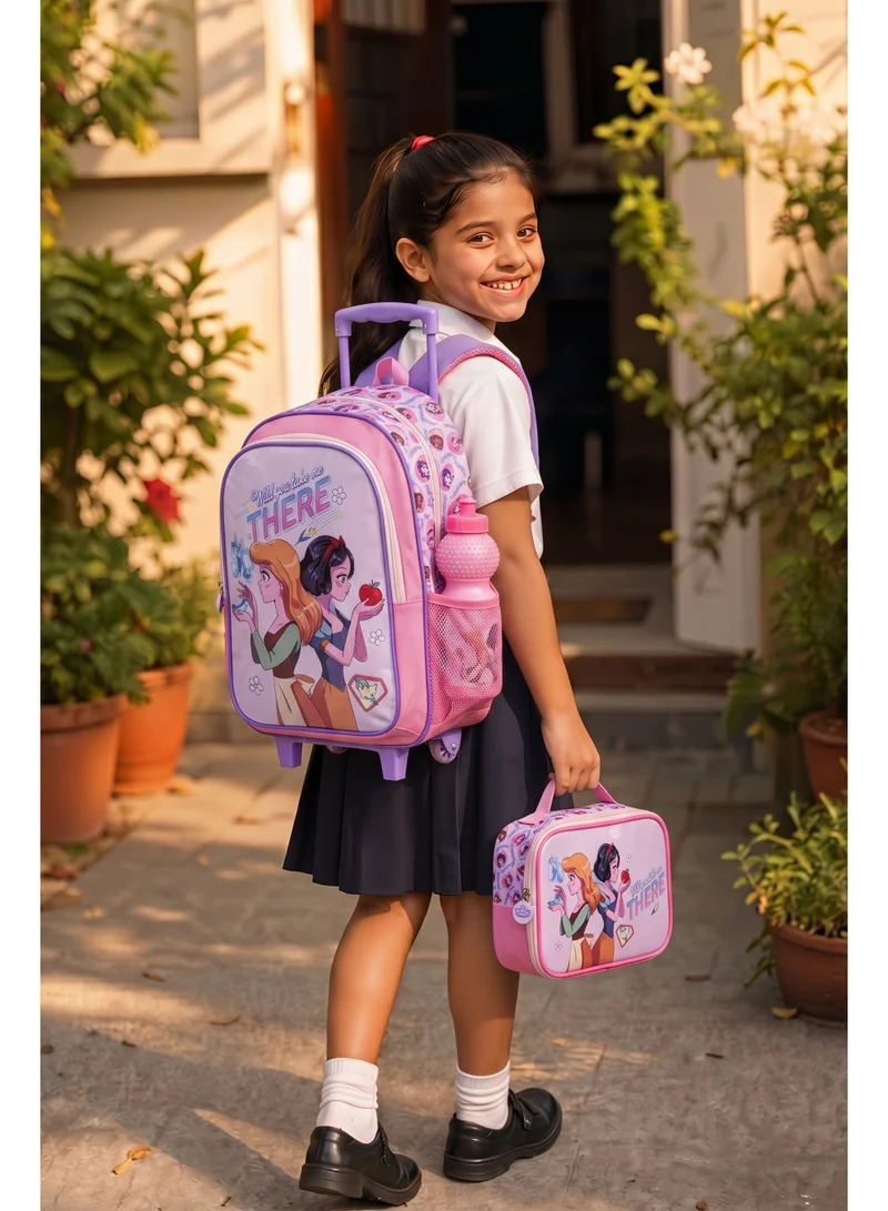 ديزني Disney Princess 5-in-1 Kids Trolley School Set 18" | Rolling Backpack, Lunch Bag, Lunch Box, Water Bottle & Pencil Case | Water Resistant | Girls School Bag