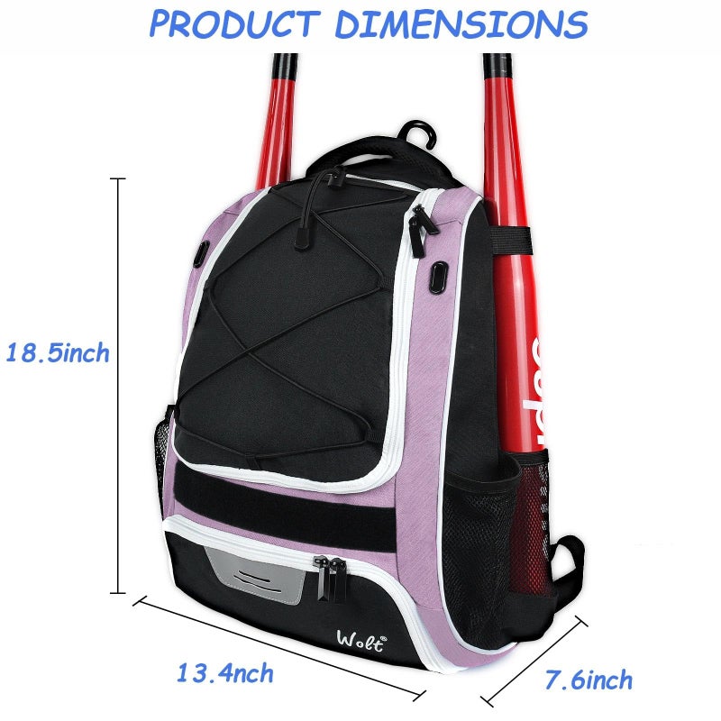 WOLT | Youth Baseball Bat Backpack - Bag for Baseball, Softball & T-Ball Equipment & Gear, Youth Girl & Adults Women, Holder for Bat, Helmet, Glove, Separate Shoes Compartment & Fence Hook - Image 5