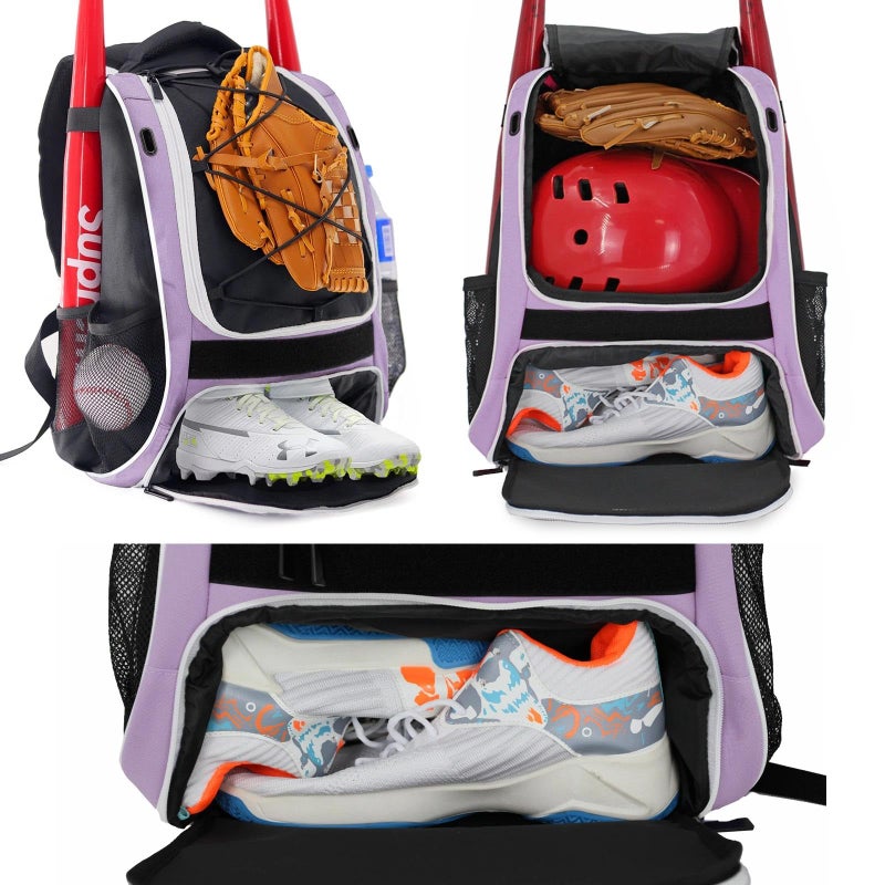 WOLT | Youth Baseball Bat Backpack - Bag for Baseball, Softball & T-Ball Equipment & Gear, Youth Girl & Adults Women, Holder for Bat, Helmet, Glove, Separate Shoes Compartment & Fence Hook - Image 2