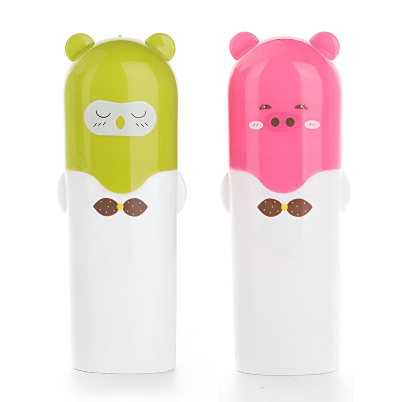 Aseenaa Plastic Cute Cartoon Shape Portable Toothbrush Case Holder for Bathroom Storage, Camping and Travel | Pack of 2, Multicolor - Image 1