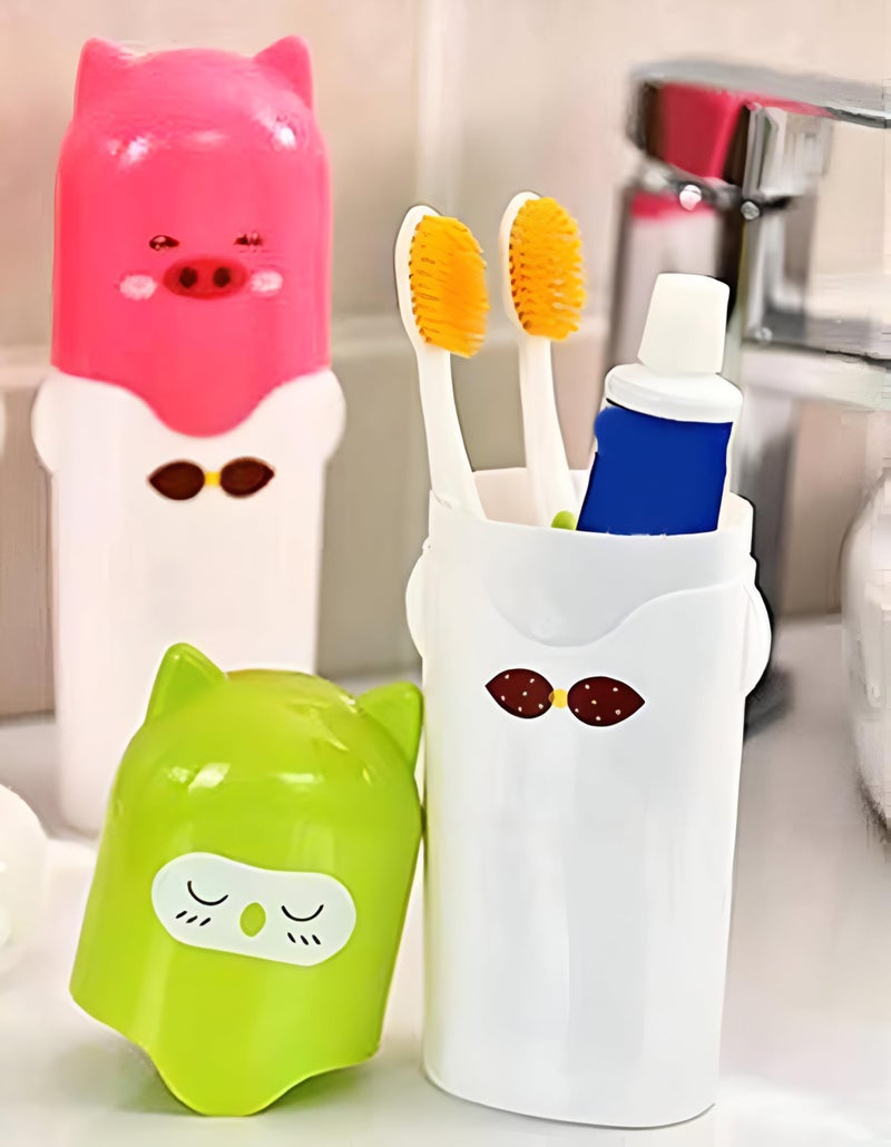 Aseenaa Plastic Cute Cartoon Shape Portable Toothbrush Case Holder for Bathroom Storage, Camping and Travel | Pack of 2, Multicolor - Image 4