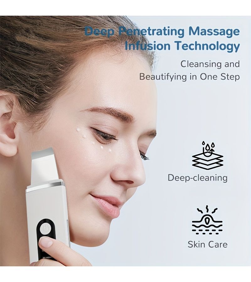 White 4 In 1 Facial Skin Deep Cleaning Beauty Instrument Vibrating Massage Shaver Led Display Screen Suitable For Men And Women Perfect Gift - Image 5