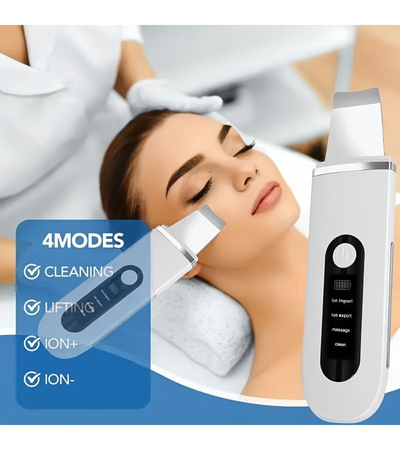 White 4 In 1 Facial Skin Deep Cleaning Beauty Instrument Vibrating Massage Shaver Led Display Screen Suitable For Men And Women Perfect Gift - Image 3