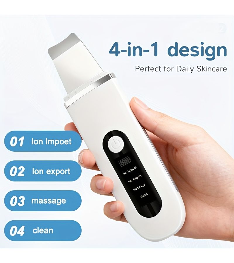 White 4 In 1 Facial Skin Deep Cleaning Beauty Instrument Vibrating Massage Shaver Led Display Screen Suitable For Men And Women Perfect Gift - Image 4