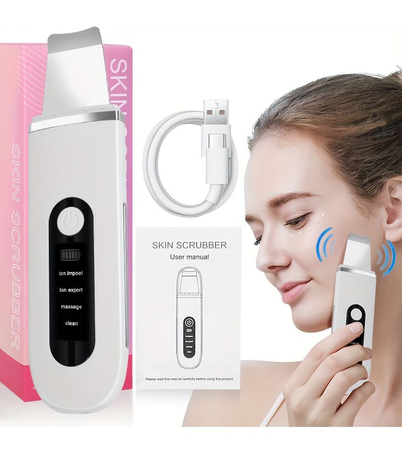 White 4 In 1 Facial Skin Deep Cleaning Beauty Instrument Vibrating Massage Shaver Led Display Screen Suitable For Men And Women Perfect Gift - Image 2