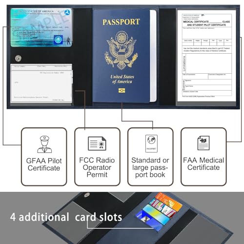 iSamzan Pilot Wallet Passport Holder Leather Pilot Passport Wallet Accessories Black Blue - Image 3