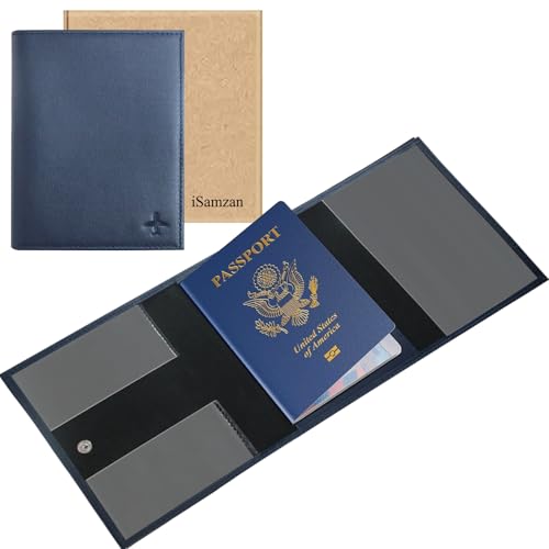 iSamzan Pilot Wallet Passport Holder Leather Pilot Passport Wallet Accessories Black Blue - Image 1