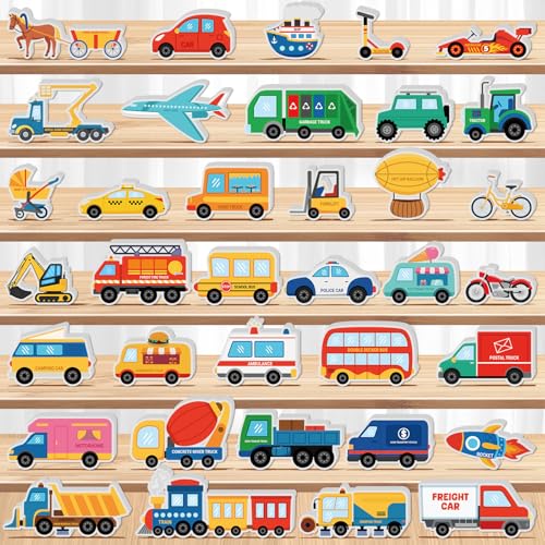 Kathfly 36 Pcs Wooden Community Helpers Community Wooden Toy Preschool Little Professionals Block Vehicles Set Multicultural Vehicles Creative Play for Social Learning Educational Model - Image 1