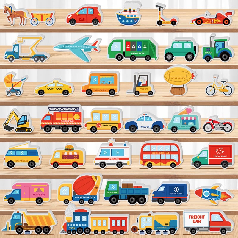 Kathfly 36 Pcs Wooden Community Helpers Community Wooden Toy Preschool Little Professionals Block Vehicles Set Multicultural Vehicles Creative Play for Social Learning Educational Model - Image 3