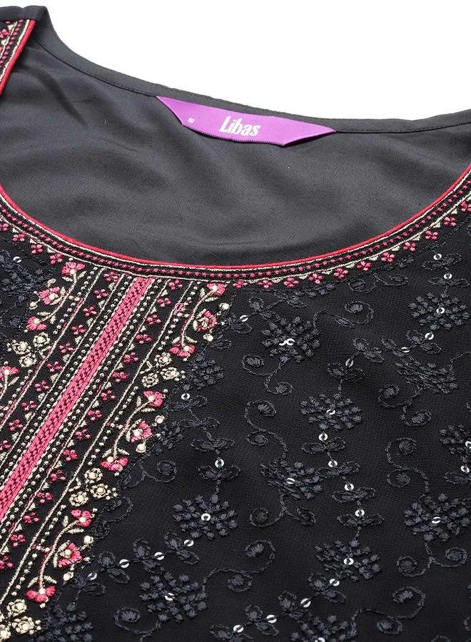 Libas Embroidered Kurta and Mid Rise Solid Trouser with Dupatta Set by Styli