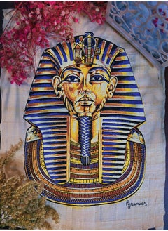 Illuminated Pharaonic Tutankhamun papyrus, size 30x40cm, blue