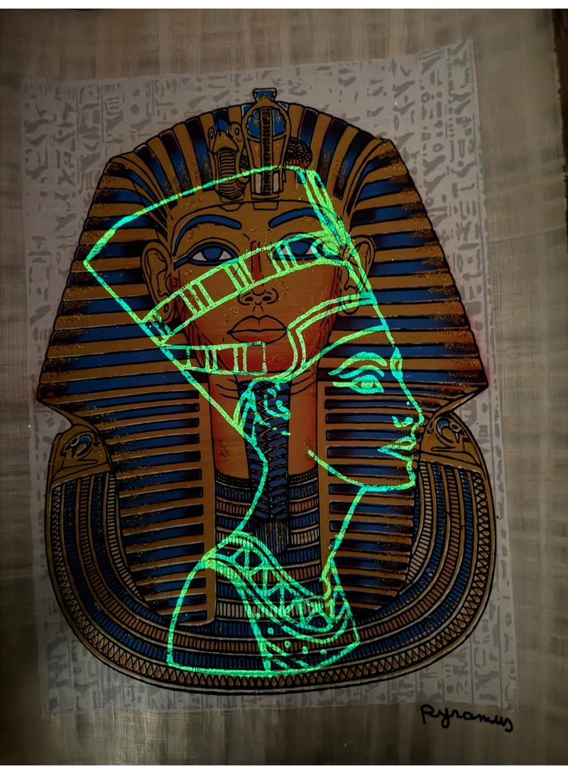 PYRAMUS Illuminated Pharaonic Tutankhamun papyrus, size 30x40cm, blue - Image 2