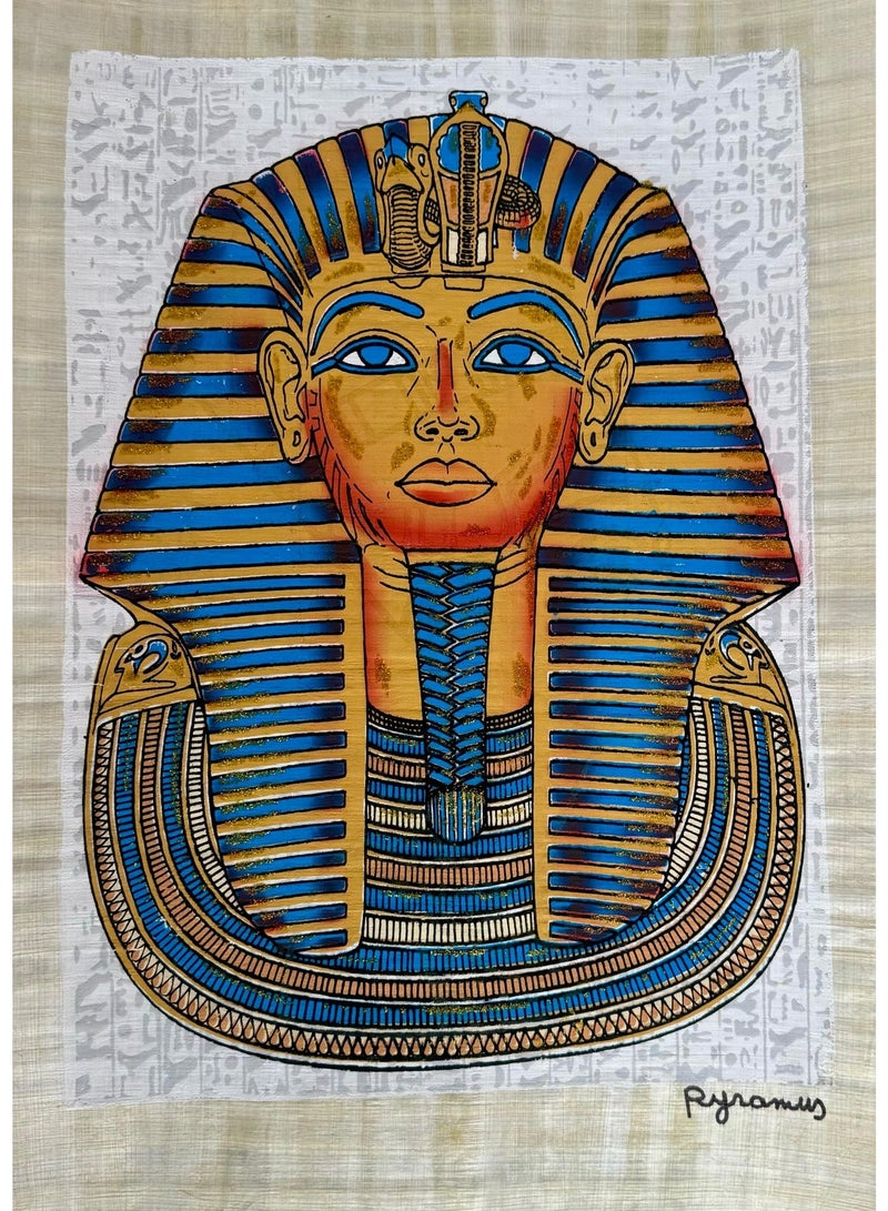 PYRAMUS Illuminated Pharaonic Tutankhamun papyrus, size 30x40cm, blue - Image 1