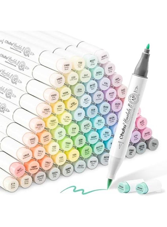 أوهوهو مجموعة أقلام ماركر كحولية بألوان باستيل من أوهوهو – طقم سويتنس آند بلوسومنج مكون من 96 قلم مزدوج الطرف للفنانين والهواة – رأس فرشاة ناعمة ورأس رفيع للتلوين والرسم والتظليل باحتراف – ألوان باستيل زاهية ومتناسقة مثالية للتصميم والرسم الجرافيكي والكتب الفنية والمشروعات الإبداعية - Image 1