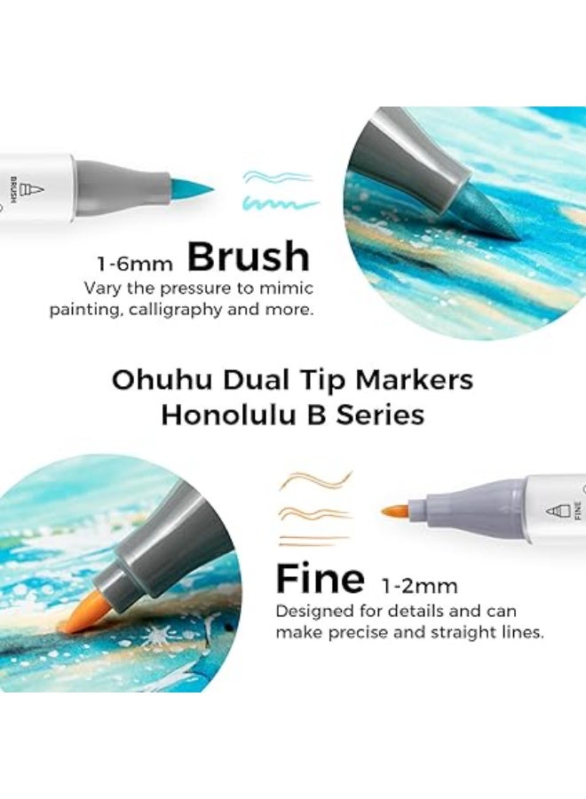 أوهوهو مجموعة أقلام ماركر كحولية بألوان باستيل من أوهوهو – طقم سويتنس آند بلوسومنج مكون من 96 قلم مزدوج الطرف للفنانين والهواة – رأس فرشاة ناعمة ورأس رفيع للتلوين والرسم والتظليل باحتراف – ألوان باستيل زاهية ومتناسقة مثالية للتصميم والرسم الجرافيكي والكتب الفنية والمشروعات الإبداعية - Image 2