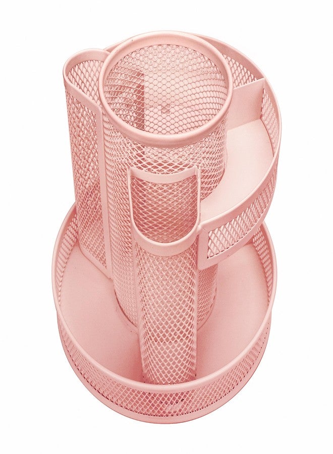 Annova Mesh Desk Organizer Rotate with 5 Compartments Round Spinning Tidy Candy/Pen Holder Desk Accessories Office, Art Supply, Storage, Classroom, Home (Light Pink) - Image 5