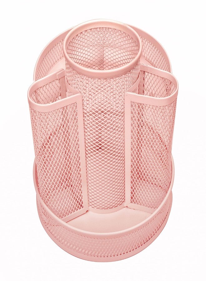 Annova Mesh Desk Organizer Rotate with 5 Compartments Round Spinning Tidy Candy/Pen Holder Desk Accessories Office, Art Supply, Storage, Classroom, Home (Light Pink) - Image 4