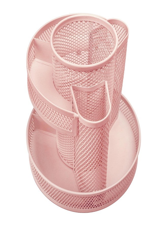 Annova Mesh Desk Organizer Rotate with 5 Compartments Round Spinning Tidy Candy/Pen Holder Desk Accessories Office, Art Supply, Storage, Classroom, Home (Light Pink) - Image 3