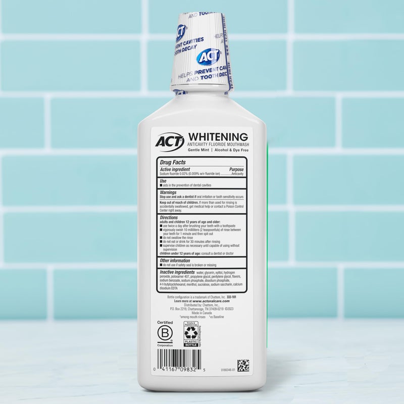 ACT Whitening + Anticavity Fluoride Mouthwash 16.9 fl. oz. With Zero Alcohol, Dye Free, Gentle Mint - Image 2