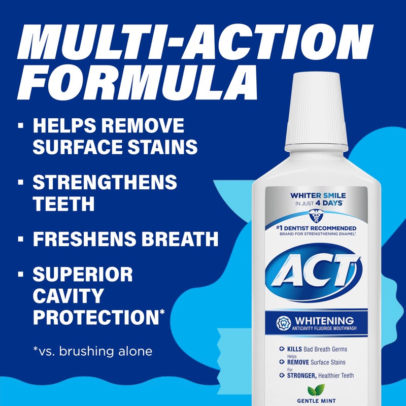 ACT Whitening + Anticavity Fluoride Mouthwash 16.9 fl. oz. With Zero Alcohol, Dye Free, Gentle Mint - Image 4