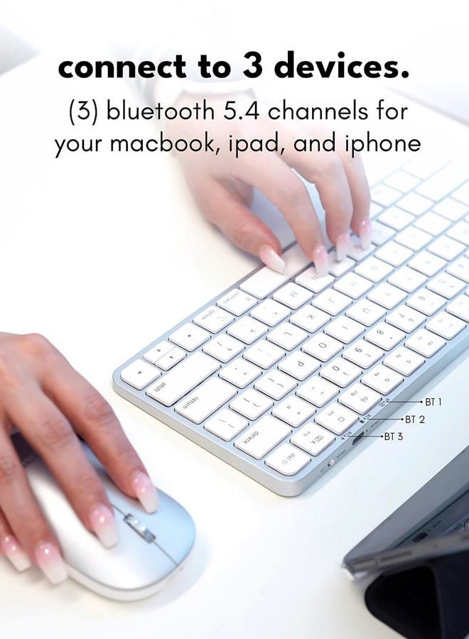 MACALLY Apple Wireless Keyboard and Mouse for Mac - Dual Mode (Bluetooth + Wired) - Multi-Device, Rechargeable - Mini Wireless Keyboard and Mouse Combo for MacBook, iPad, Mac mini/Air/Pro (Silver) - Image 3