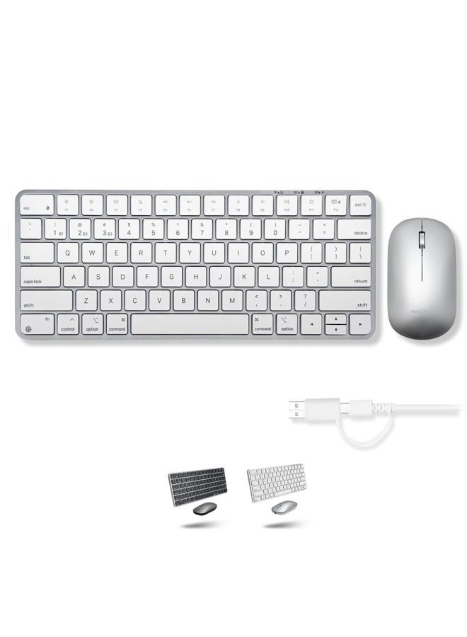 MACALLY Apple Wireless Keyboard and Mouse for Mac - Dual Mode (Bluetooth + Wired) - Multi-Device, Rechargeable - Mini Wireless Keyboard and Mouse Combo for MacBook, iPad, Mac mini/Air/Pro (Silver) - Image 1