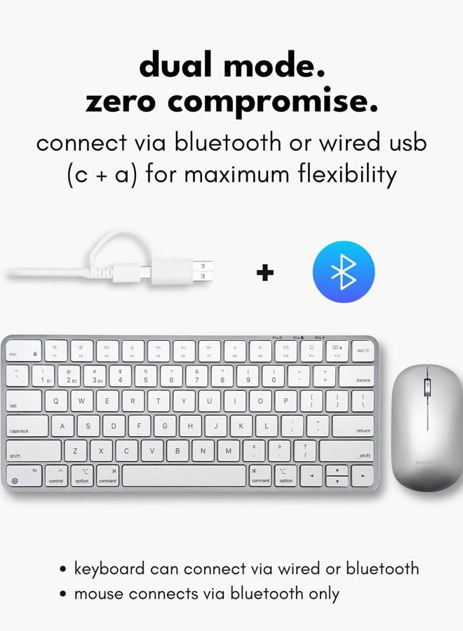 MACALLY Apple Wireless Keyboard and Mouse for Mac - Dual Mode (Bluetooth + Wired) - Multi-Device, Rechargeable - Mini Wireless Keyboard and Mouse Combo for MacBook, iPad, Mac mini/Air/Pro (Silver) - Image 2