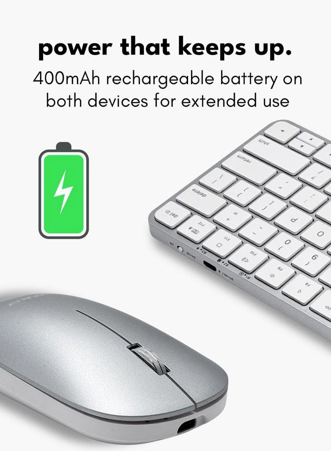 MACALLY Apple Wireless Keyboard and Mouse for Mac - Dual Mode (Bluetooth + Wired) - Multi-Device, Rechargeable - Mini Wireless Keyboard and Mouse Combo for MacBook, iPad, Mac mini/Air/Pro (Silver) - Image 4